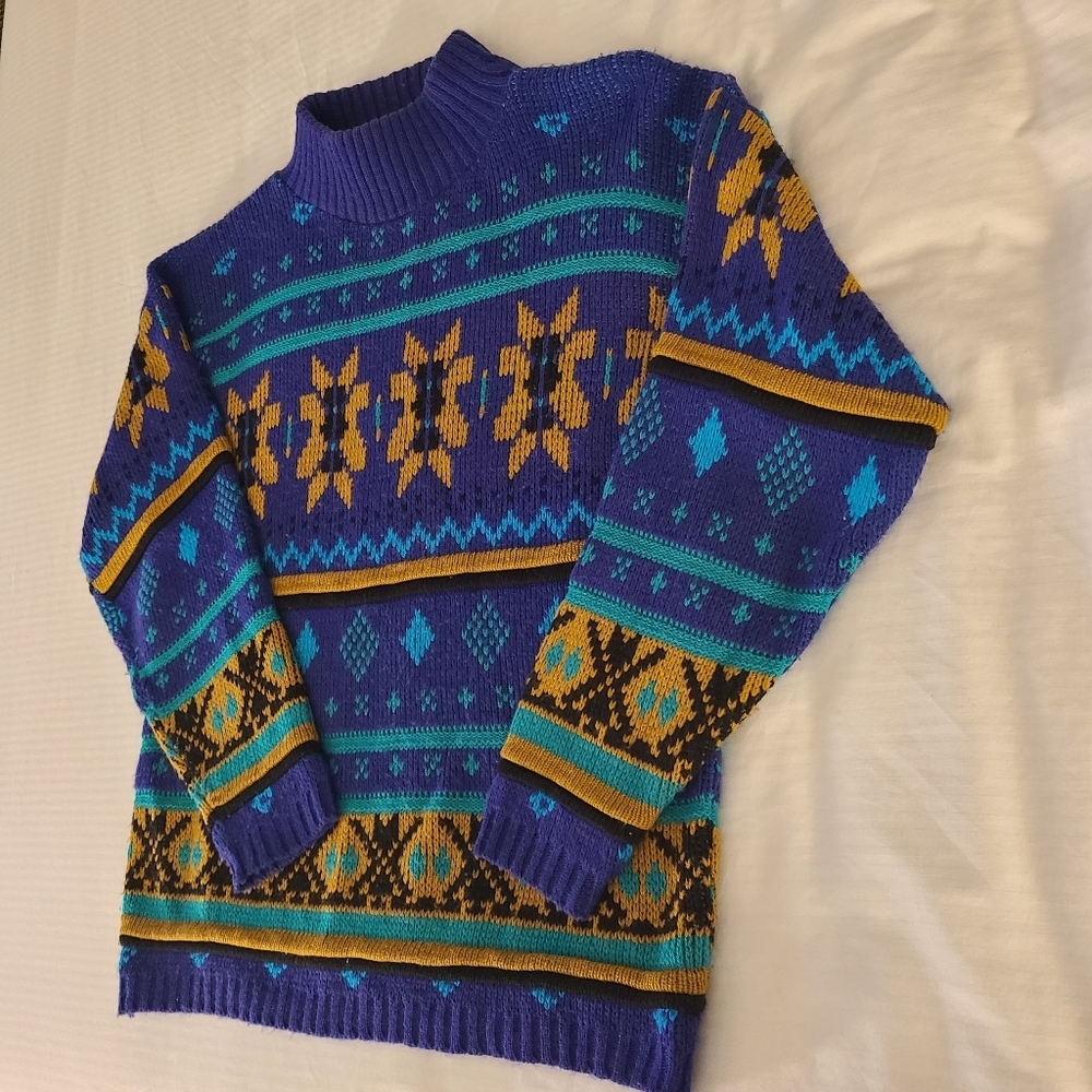 Vintage‎ 80s Crochet Club knitted sweater size Medium USA colorful M - Picture 5 of 10